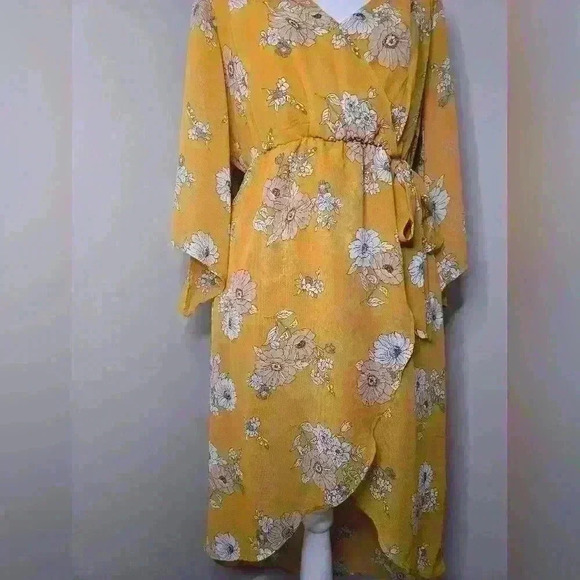 Floral High Low Mustard Flowy Dress - Picture 3 of 11